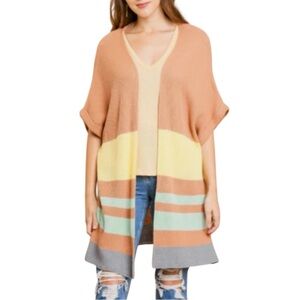 Umgee Color Block Open Front Longline Cardigan size Medium NWT Tan Yellow